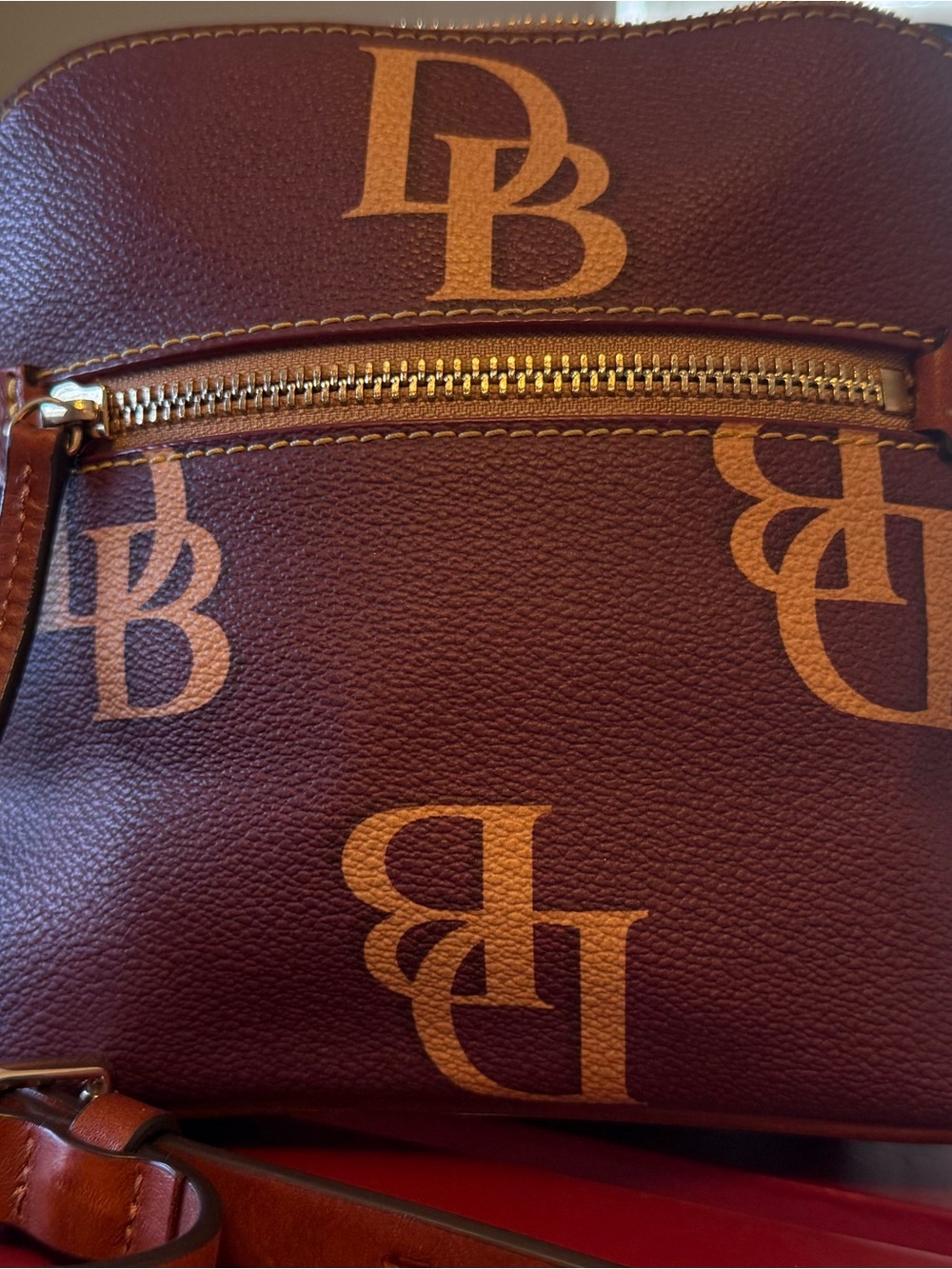 Dooney & Bourke Burgundy and Tan Logo Crossbody